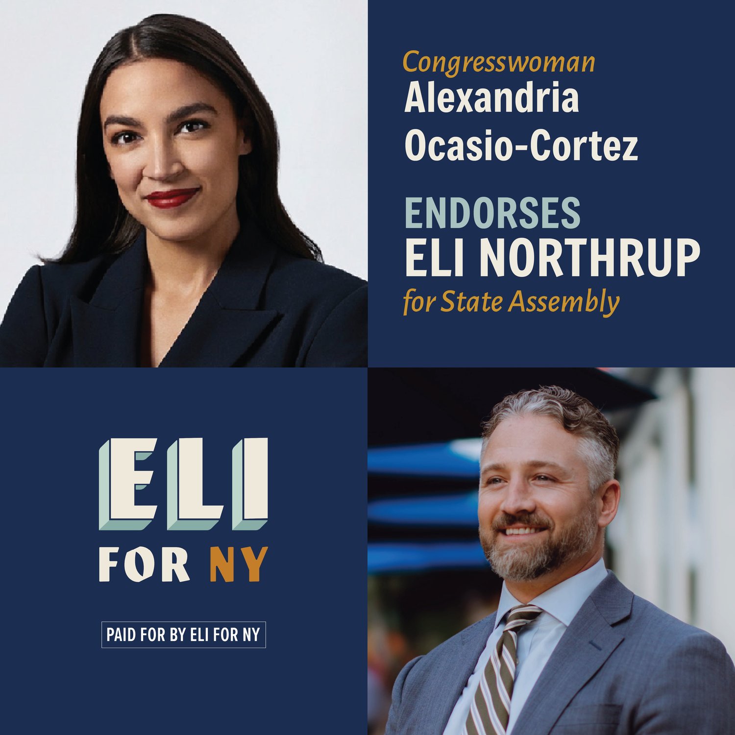 Endorsement graphic featuring Alexandria Ocasio-Cortez