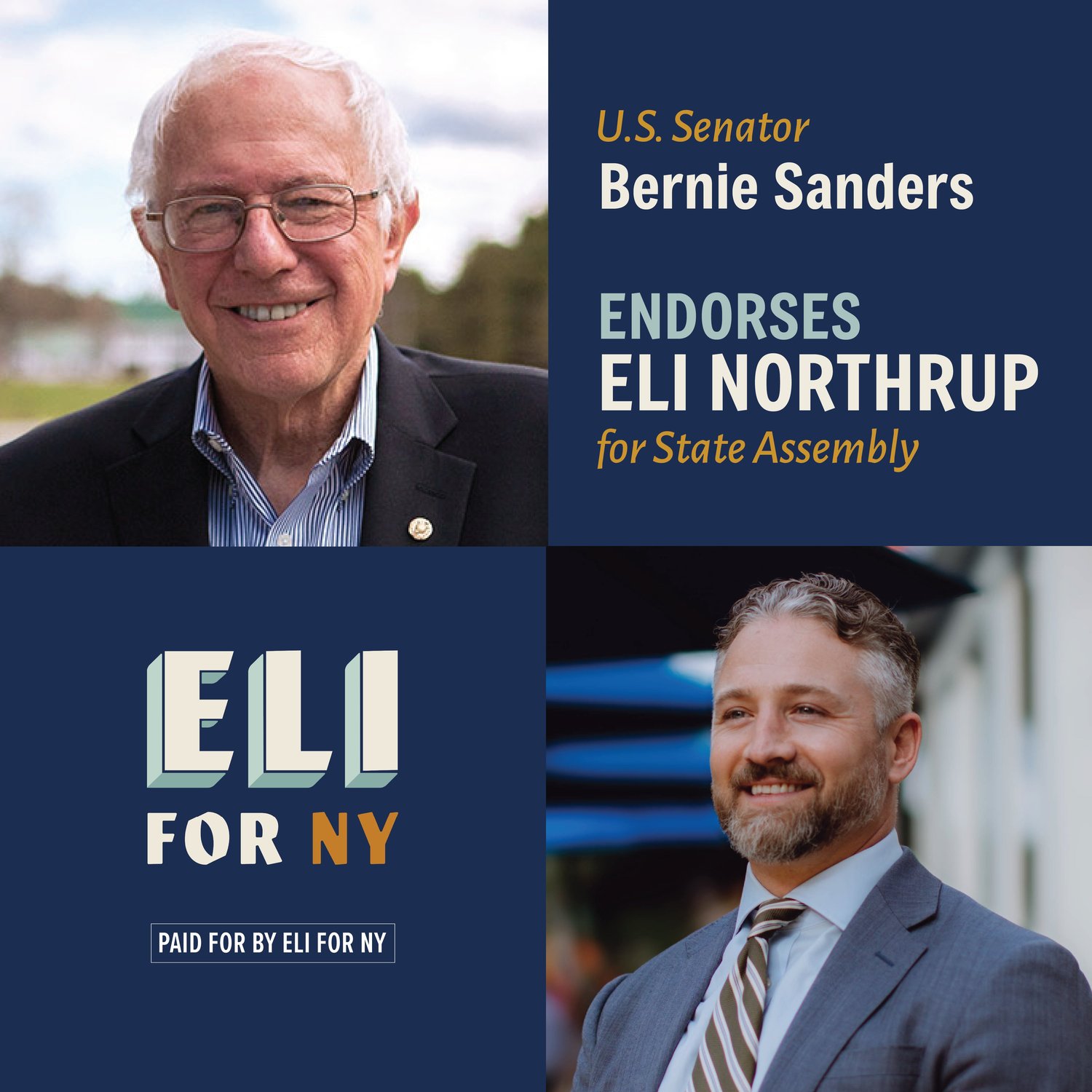 Endorsement graphic featuring Bernie Sanders